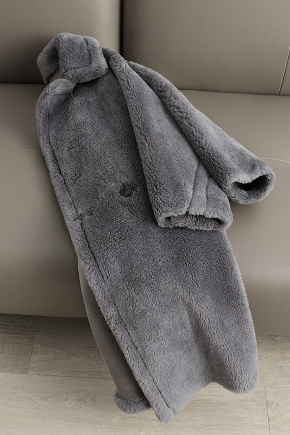 Marron Revers Entonné Long Manteau en laine teddy