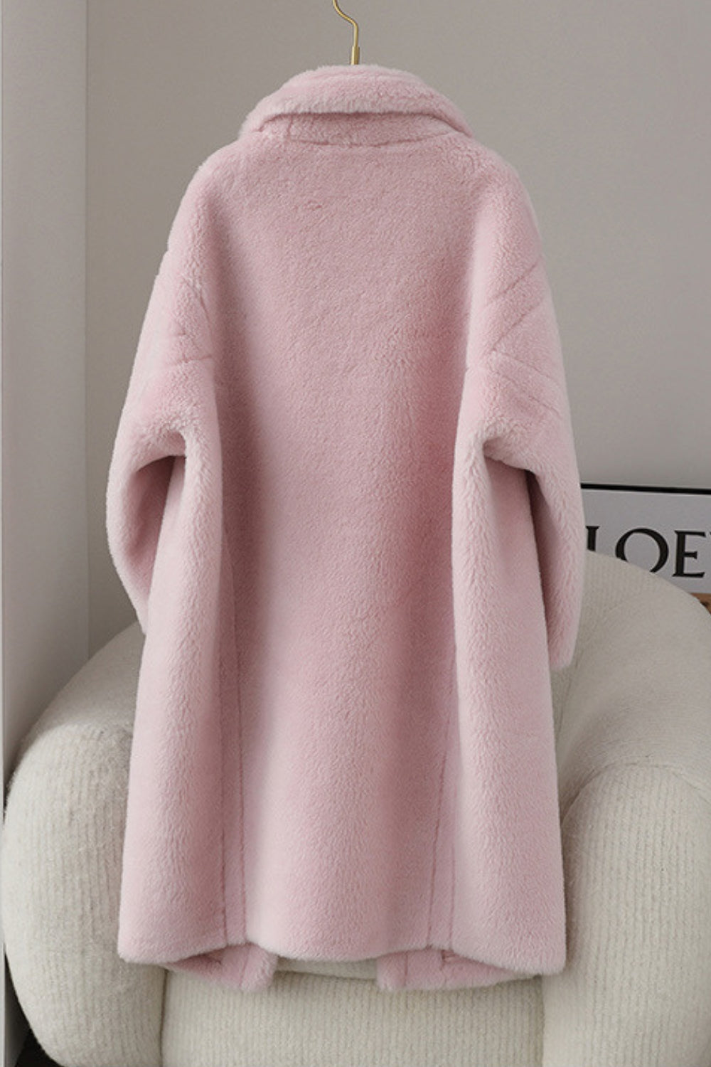 Marron Revers Entonné Long Manteau en laine teddy