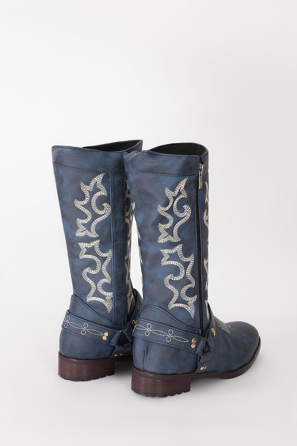 Bottes de cowgirl Boho à mi-mollet brodées bleues