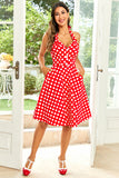 Red Button Polka Dots 1950s Pin Up Robe