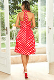 Red Button Polka Dots 1950s Pin Up Robe