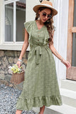 V Neck High Waist Robe d’été verte