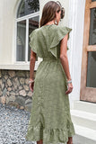V Neck High Waist Robe d’été verte