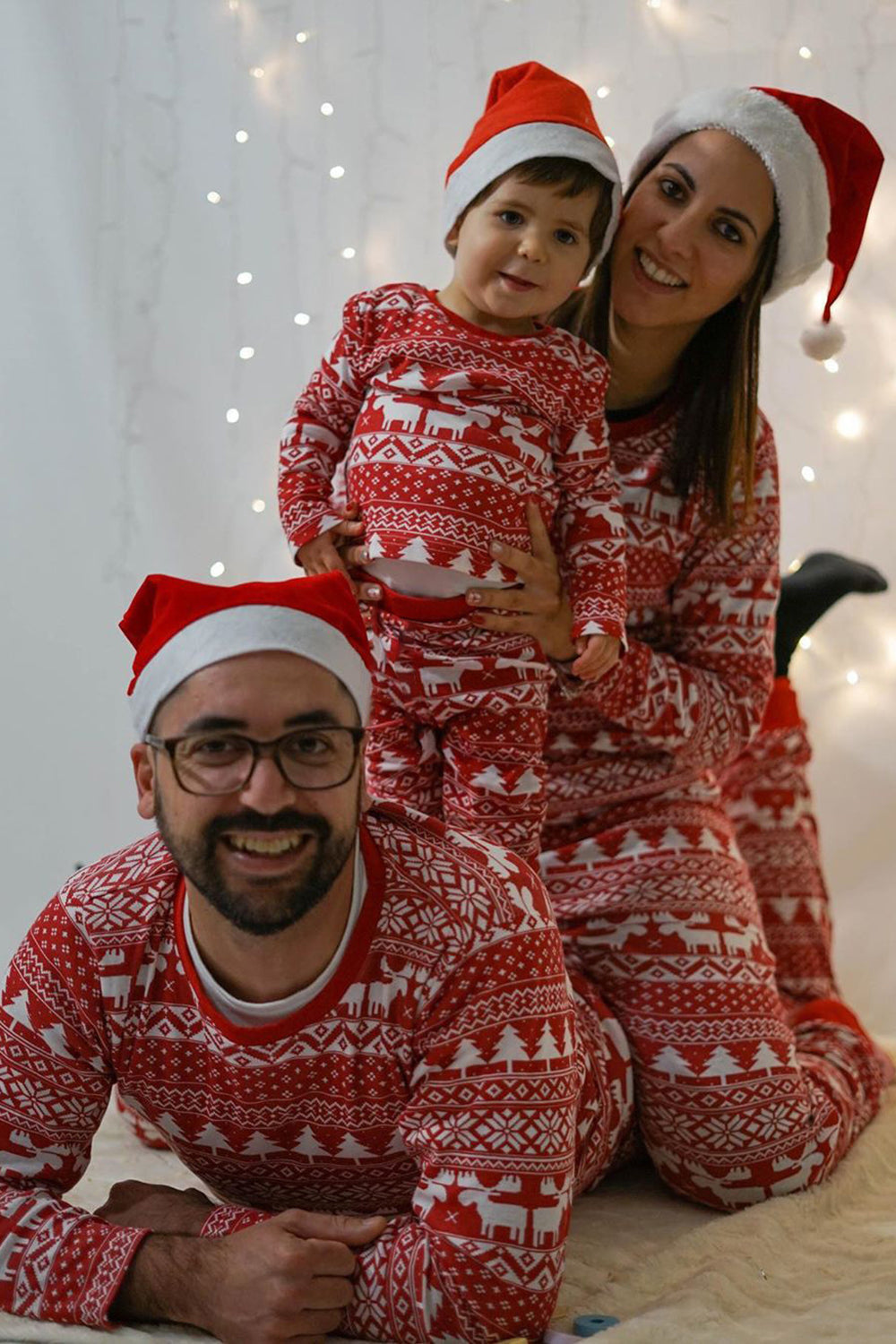 Ensemble de pyjama assorti familial imprimé à motif de Noël rouge