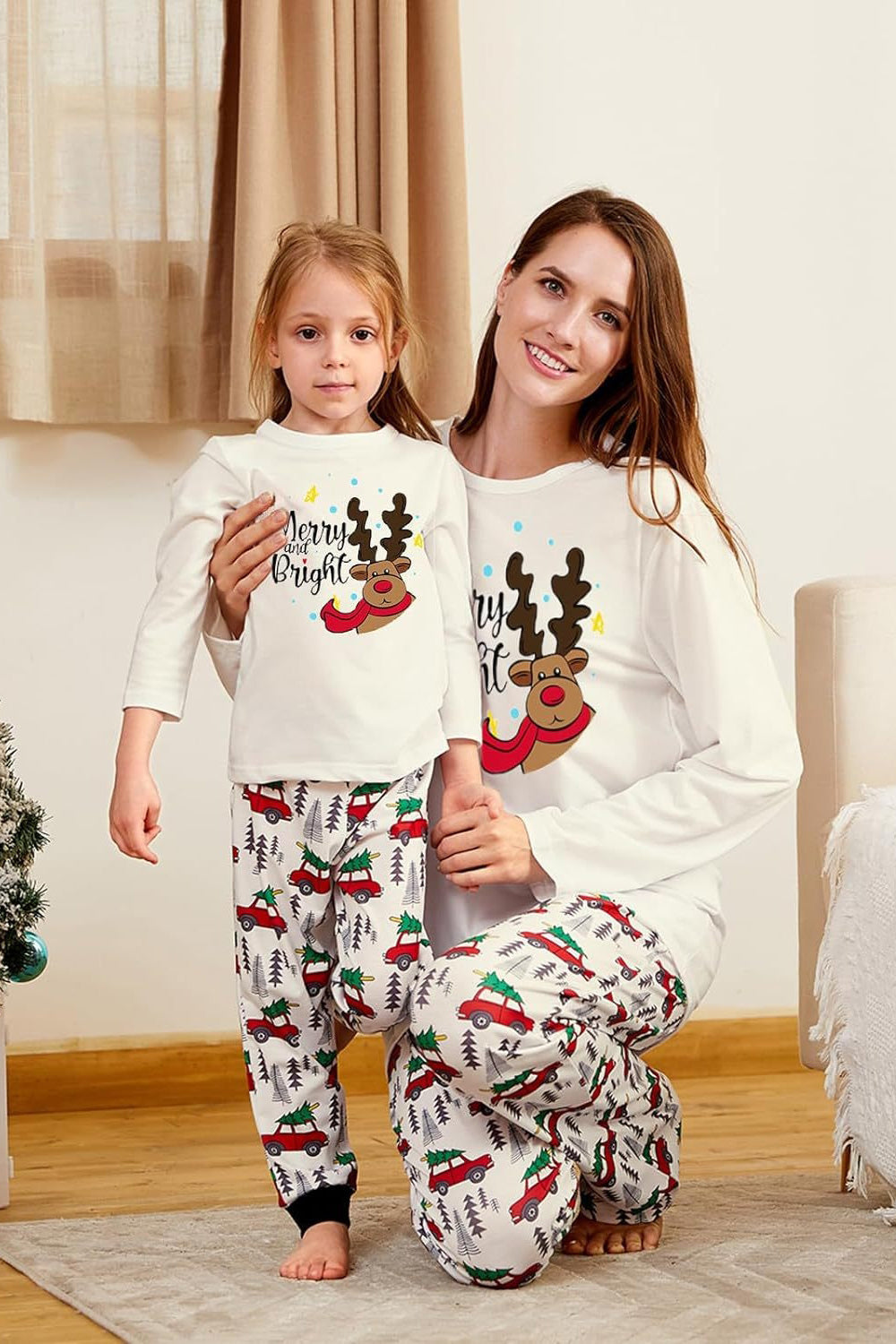 Ensemble de pyjama familial de Noël imprimé cerf blanc
