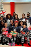 Famille de Noël Flanelle marine Ensemble de pyjama arbre de Noël blanc