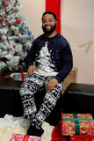 Famille de Noël Flanelle marine Ensemble de pyjama arbre de Noël blanc
