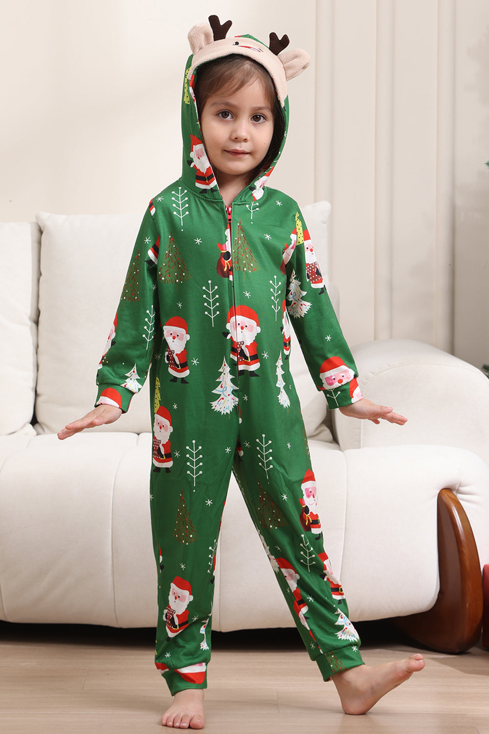Pyjama de Noël vert pour la famille Assorti Noël pour les femmes Hommes Capuche Une pièce Pjs Vêtements de nuit de vacances