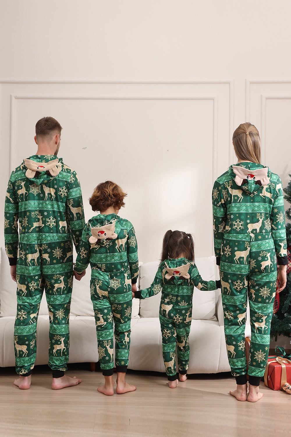 Ensemble de pyjama imprimé cerf et flocon de neige vert foncé pour hommes et femmes couples famille