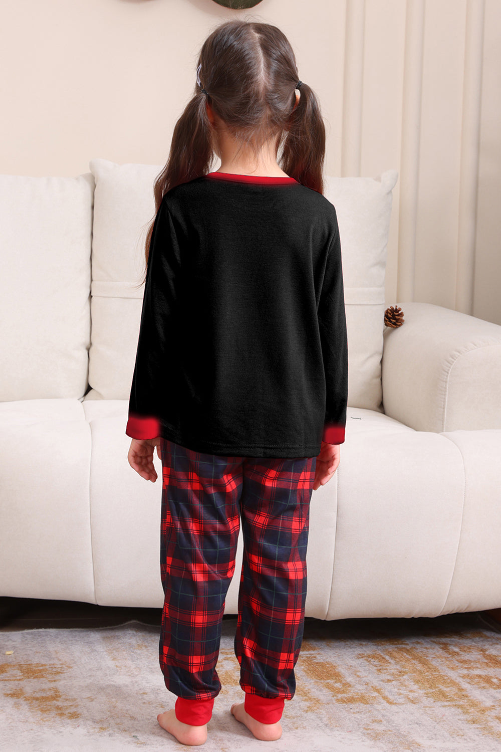 Noir Rouge Famille Assorti Pyjamas Adulte Enfants Bébé Tops et Pantalon à Carreaux Ensemble de Pyjama de Noël