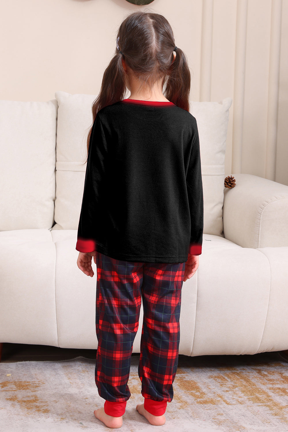 Noir Rouge Famille Assorti Pyjamas Adulte Enfants Bébé Tops et Pantalon à Carreaux Ensemble de Pyjama de Noël