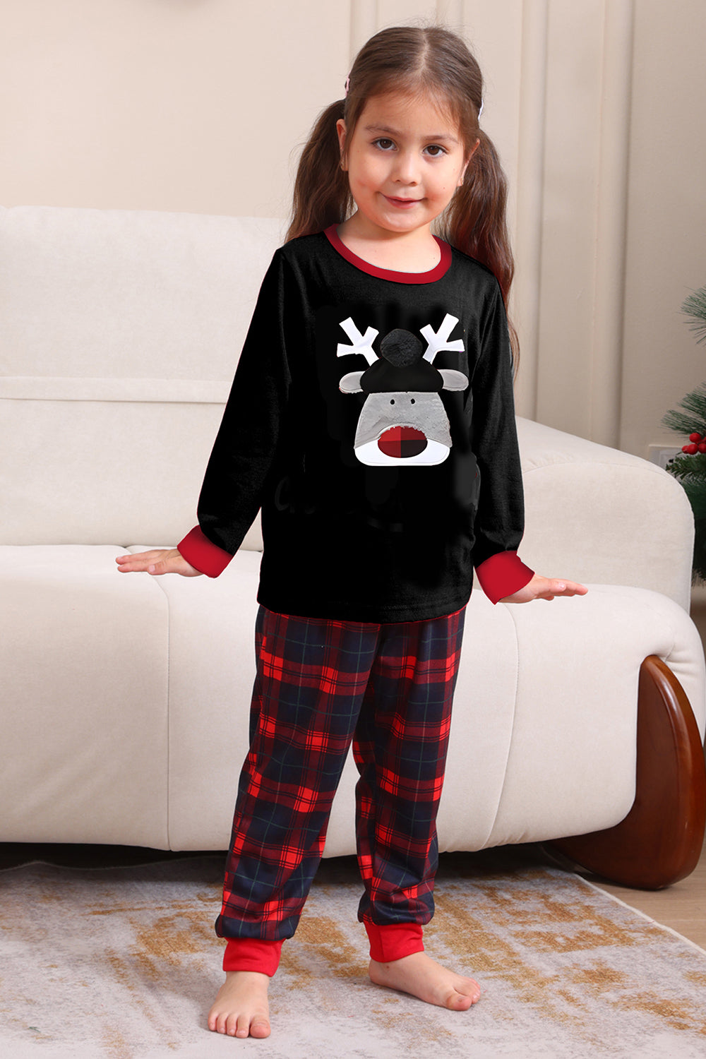 Noir Rouge Famille Assorti Pyjamas Adulte Enfants Bébé Tops et Pantalon à Carreaux Ensemble de Pyjama de Noël