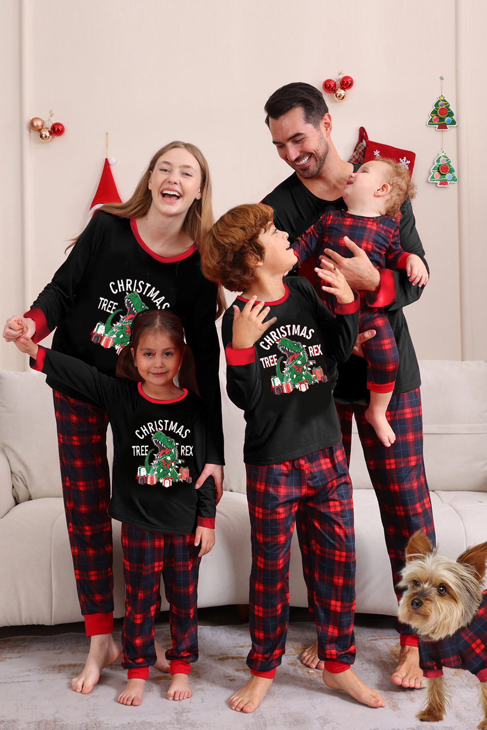 Noir Rouge Famille Assorti Pyjamas Adulte Enfants Bébé Tops et Pantalon à Carreaux Ensemble de Pyjama de Noël