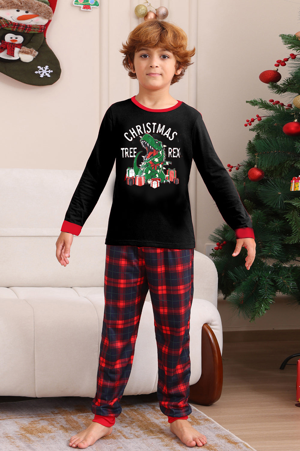 Noir Rouge Famille Assorti Pyjamas Adulte Enfants Bébé Tops et Pantalon à Carreaux Ensemble de Pyjama de Noël