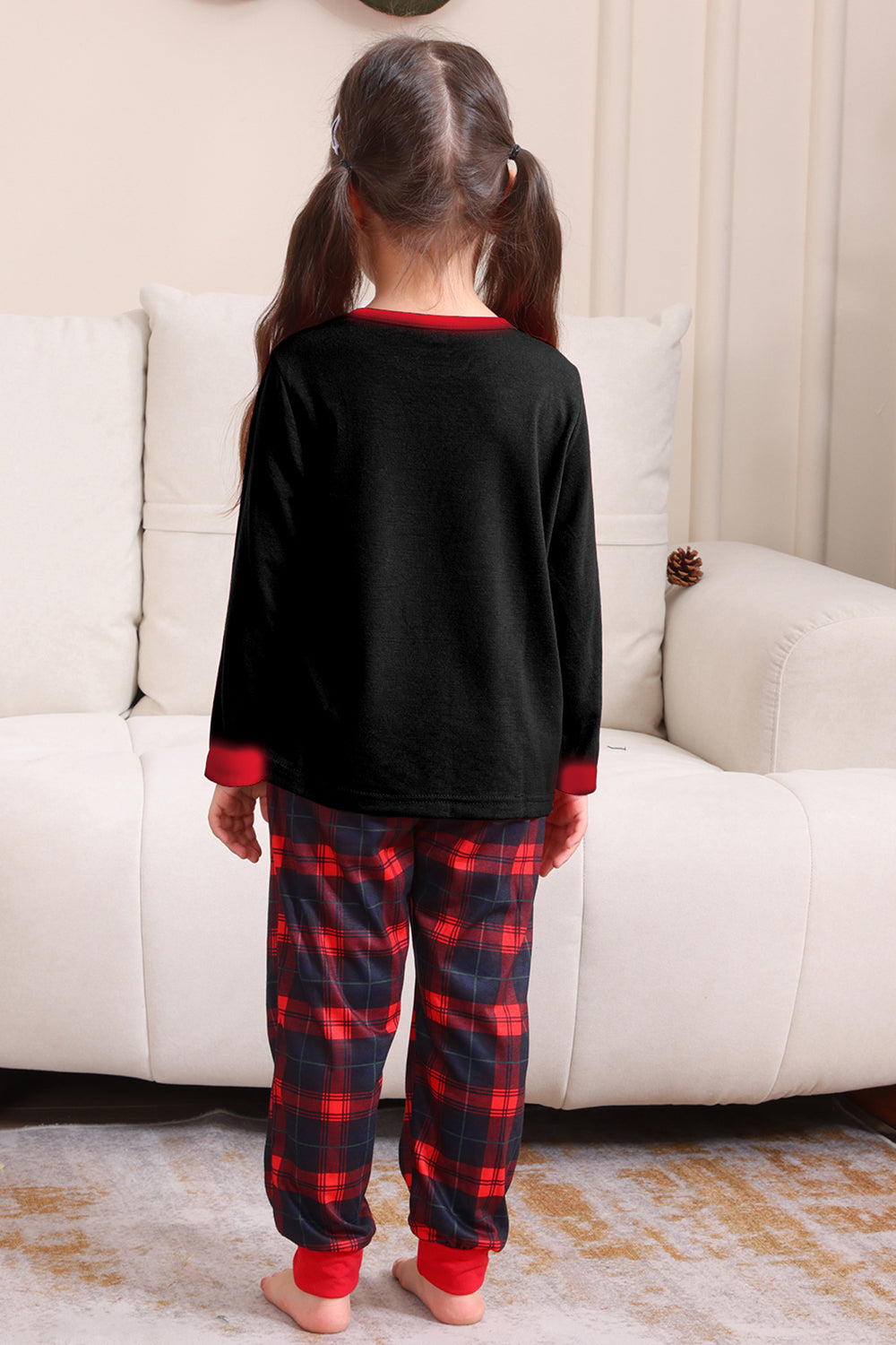 Noir Rouge Famille Assorti Pyjamas Adulte Enfants Bébé Tops et Pantalon à Carreaux Ensemble de Pyjama de Noël
