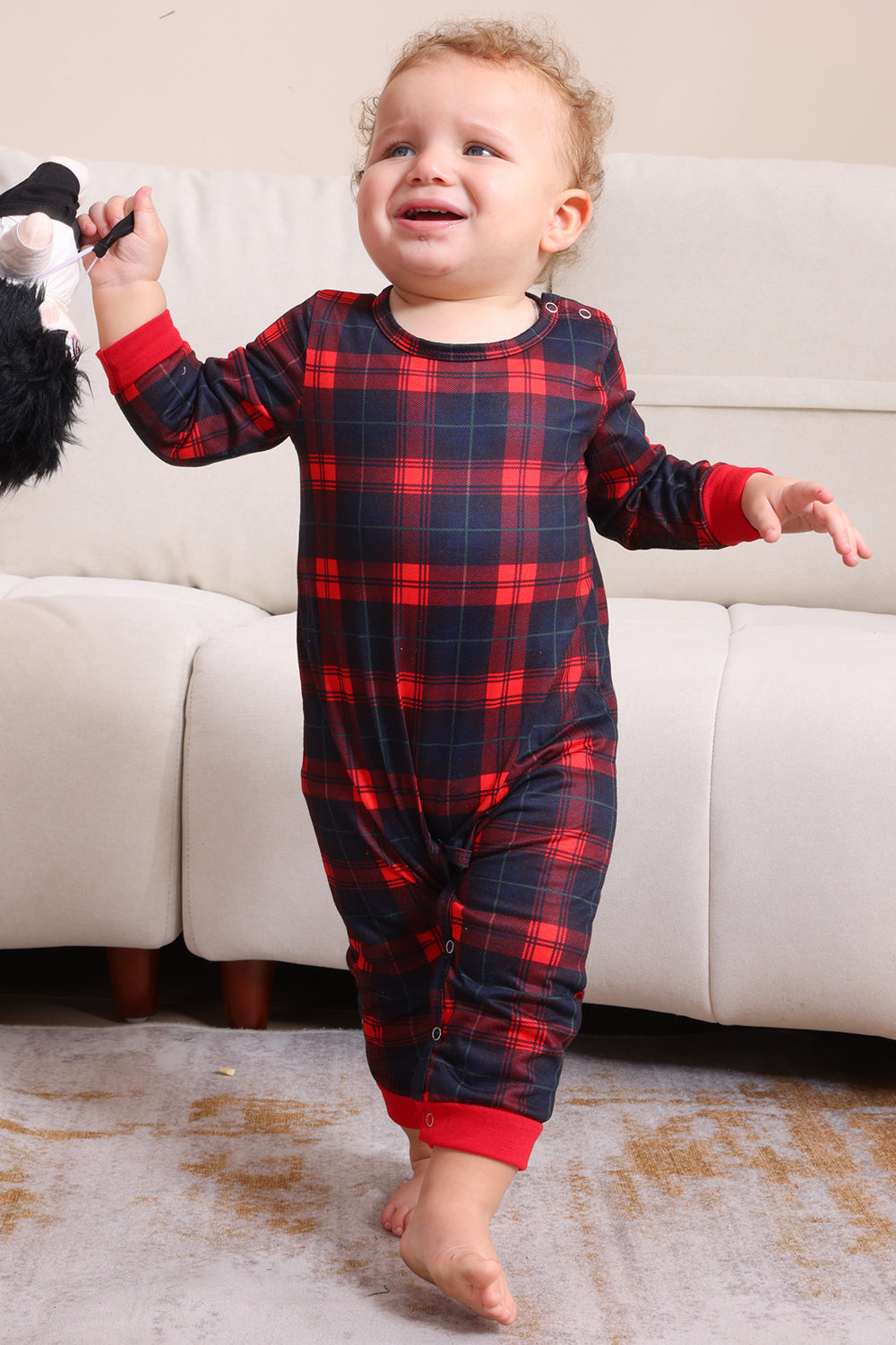 Noir Rouge Famille Assorti Pyjamas Adulte Enfants Bébé Tops et Pantalon à Carreaux Ensemble de Pyjama de Noël