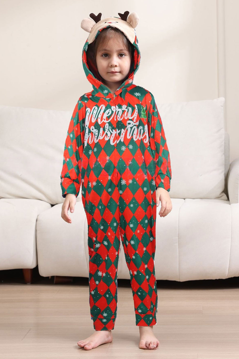 Vert Rouge Une Pièce Flocon de Neige Imprimé Plaid Pyjama Familial Assorti