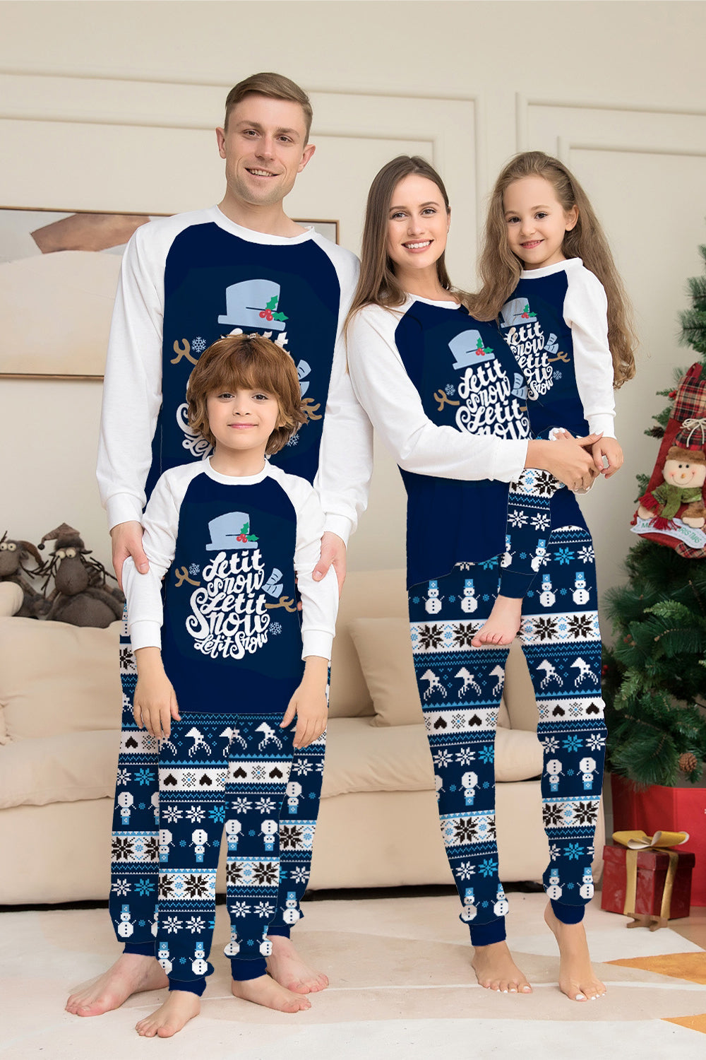 Pantalon rayé à manches longues bleu foncé Ensemble pyjama de Noël imprimé