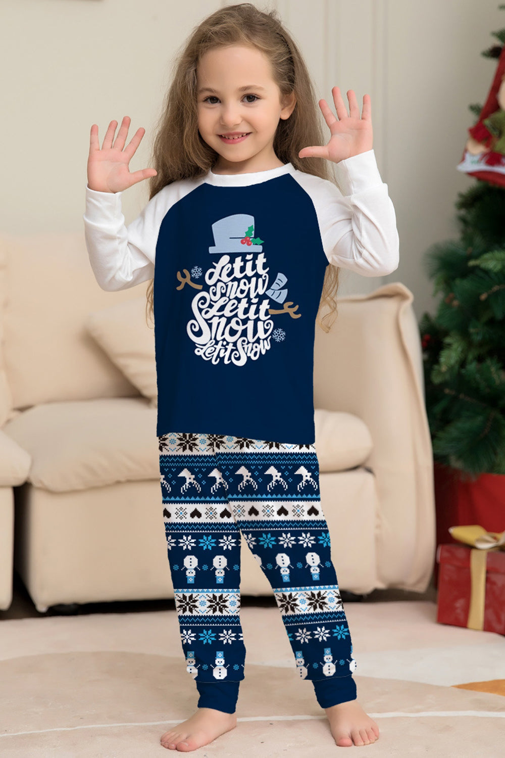 Pantalon rayé à manches longues bleu foncé Ensemble pyjama de Noël imprimé