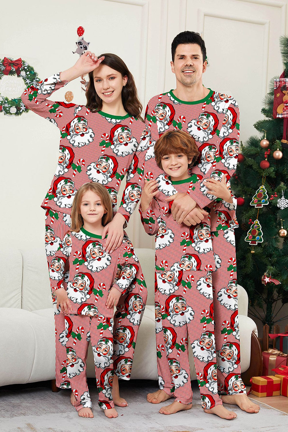 Ensemble pyjama de Noël imprimé à manches longues à rayures rouges