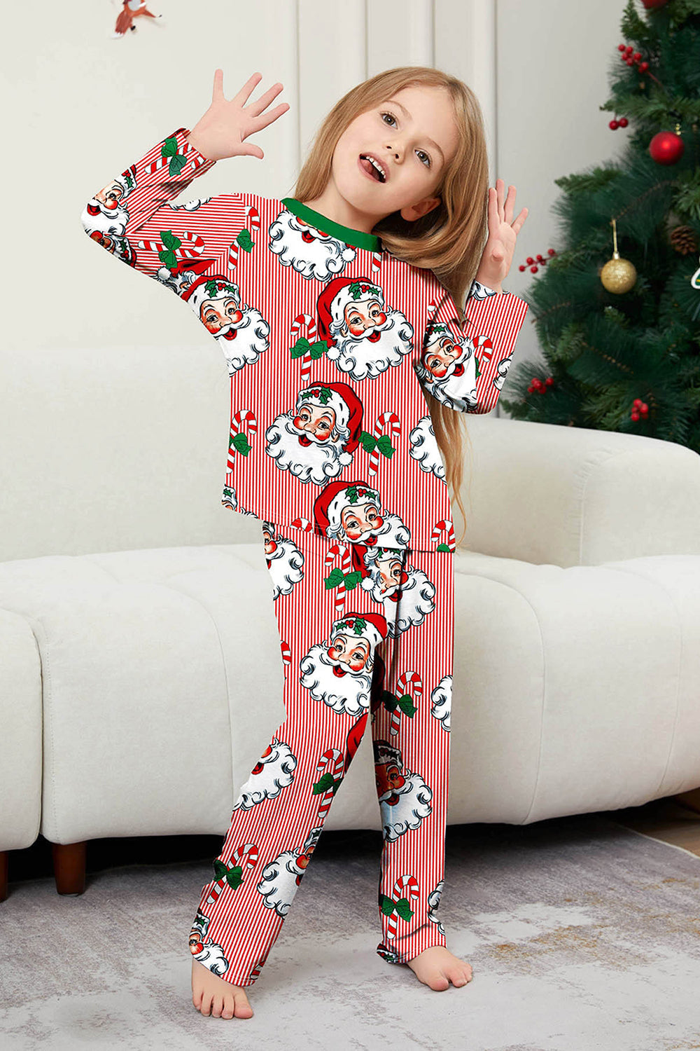 Ensemble pyjama de Noël imprimé à manches longues à rayures rouges