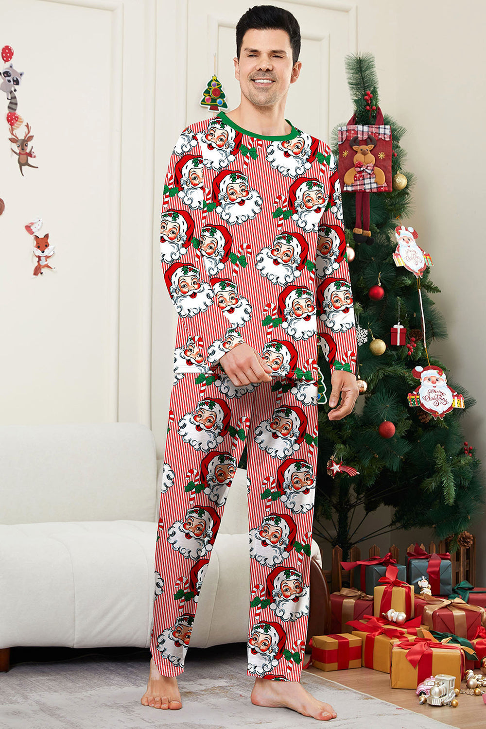 Ensemble pyjama de Noël imprimé à manches longues à rayures rouges
