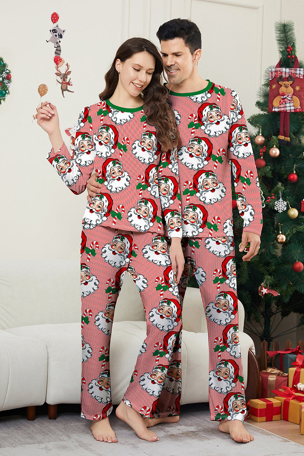 Ensemble pyjama de Noël imprimé à manches longues à rayures rouges