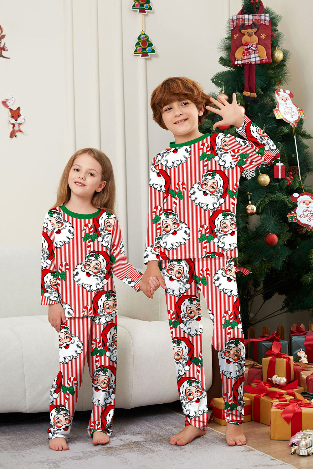 Ensemble pyjama de Noël imprimé à manches longues à rayures rouges