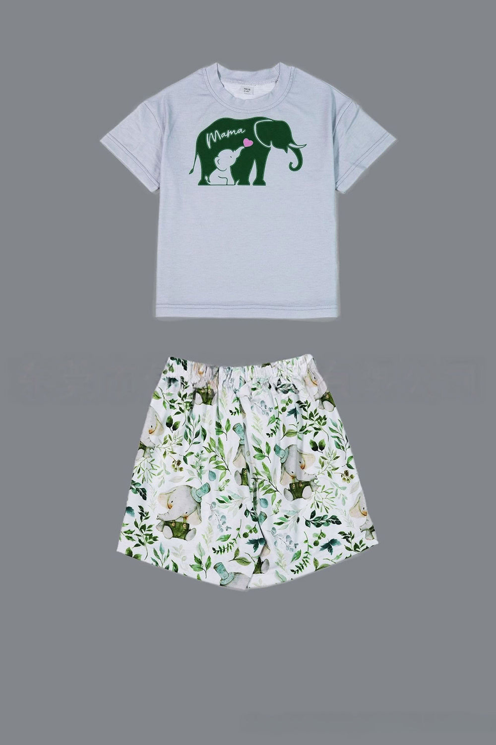 Pyjama familial assorti à manches courtes imprimé floral vert blanc