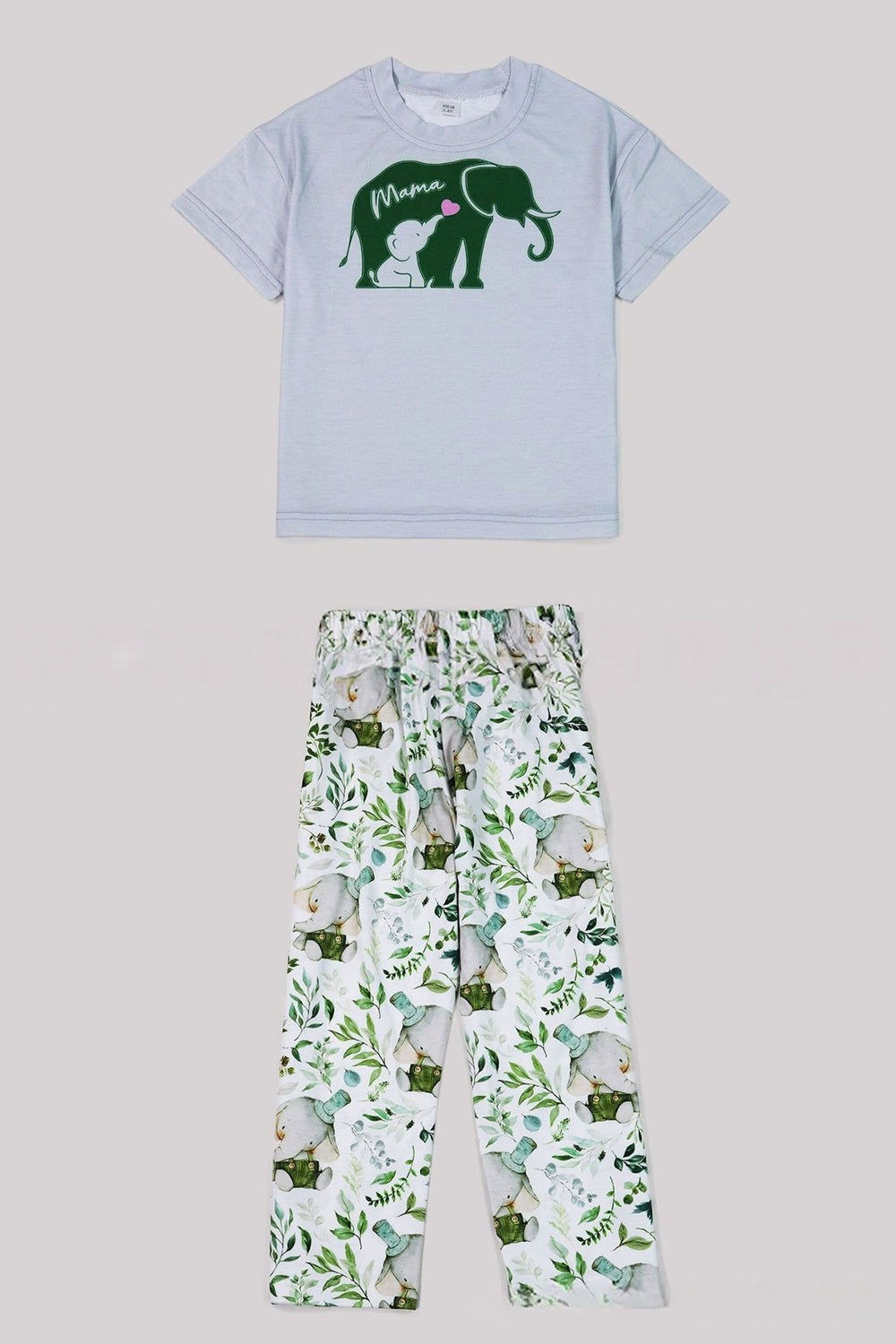 Pyjama familial assorti à manches courtes imprimé floral vert blanc