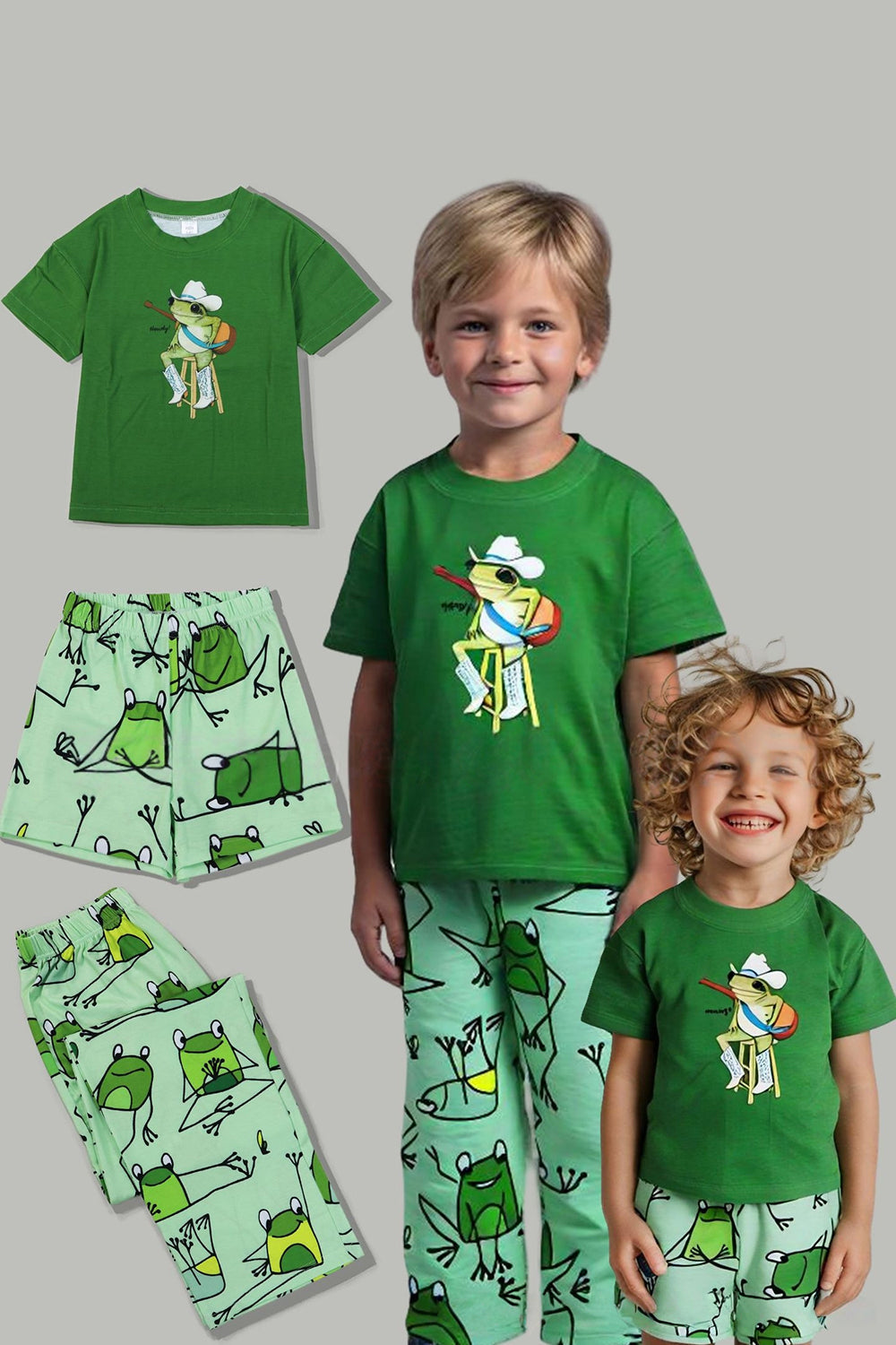 Pyjama familial assorti à manches courtes imprimé grenouille verte