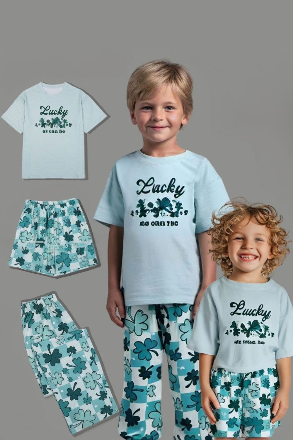 Pyjama familial assorti à manches courtes imprimé bleu clair
