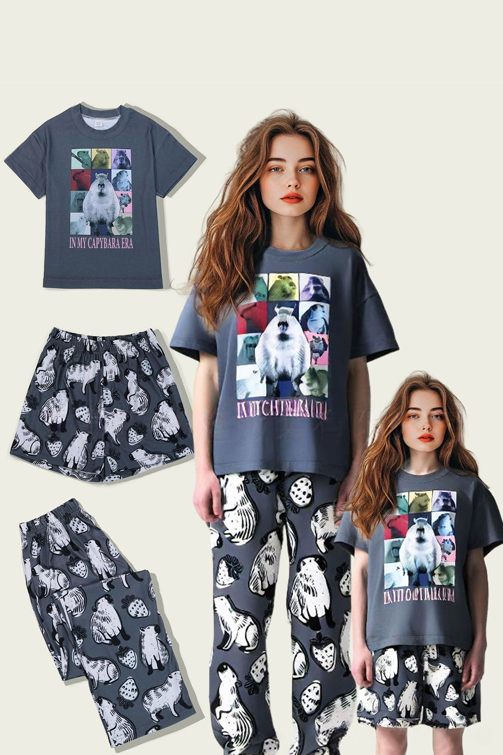 Pyjama familial assorti à imprimé animalier gris foncé