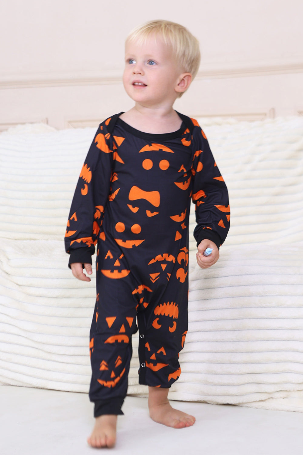 Pyjama d’Halloween familial à manches longues imprimé bleu marine