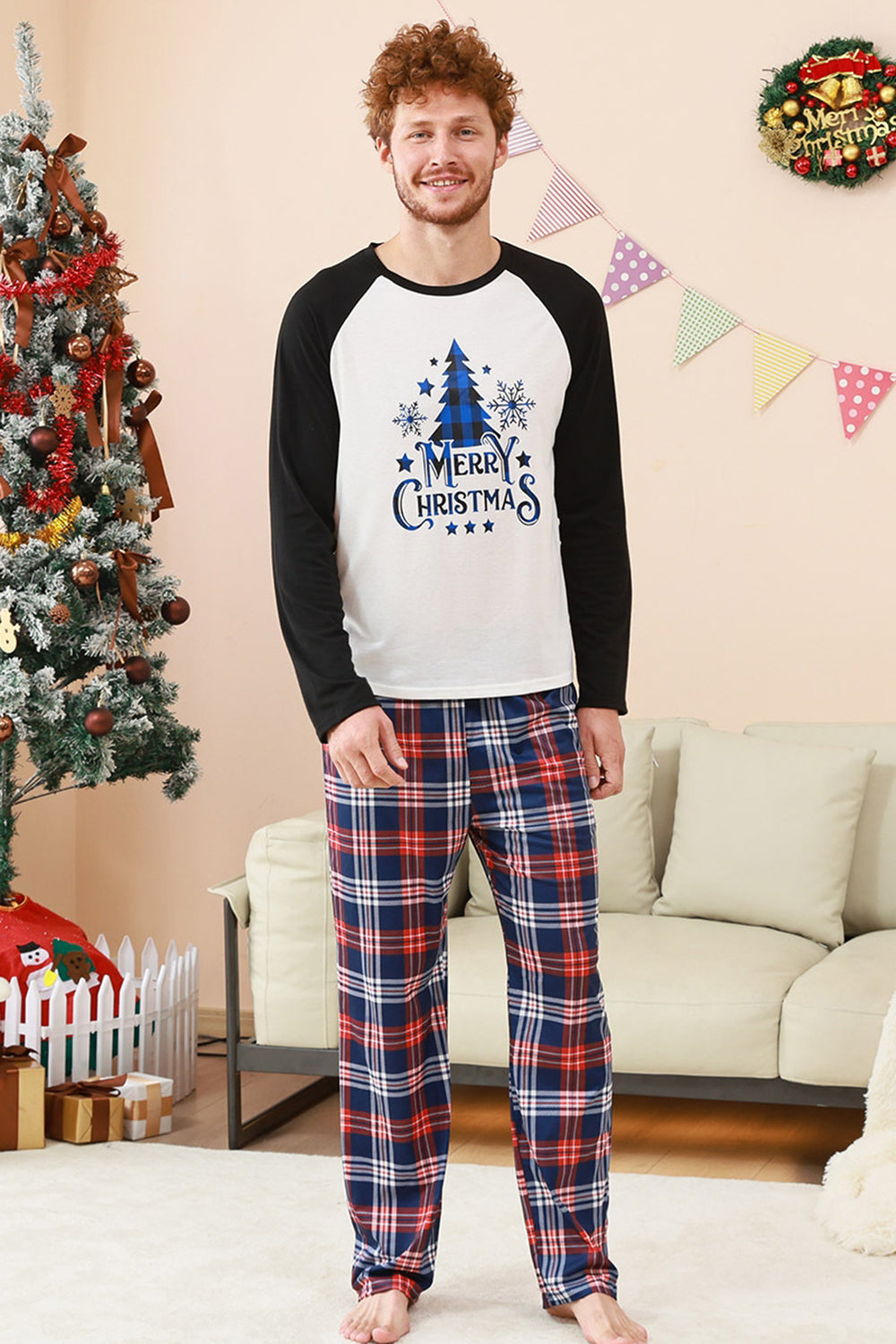 Pyjama de Noël familial imprimé arbre noir et blanc