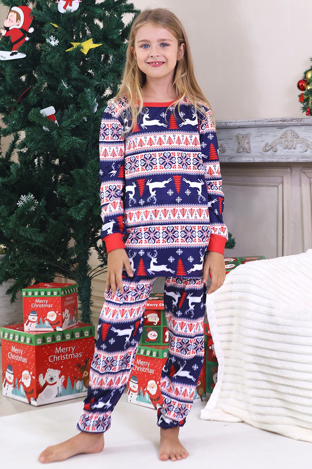 Pyjama de Noël familial à imprimé d’hiver rouge