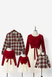 Robe de famille à carreaux rouges à manches longues