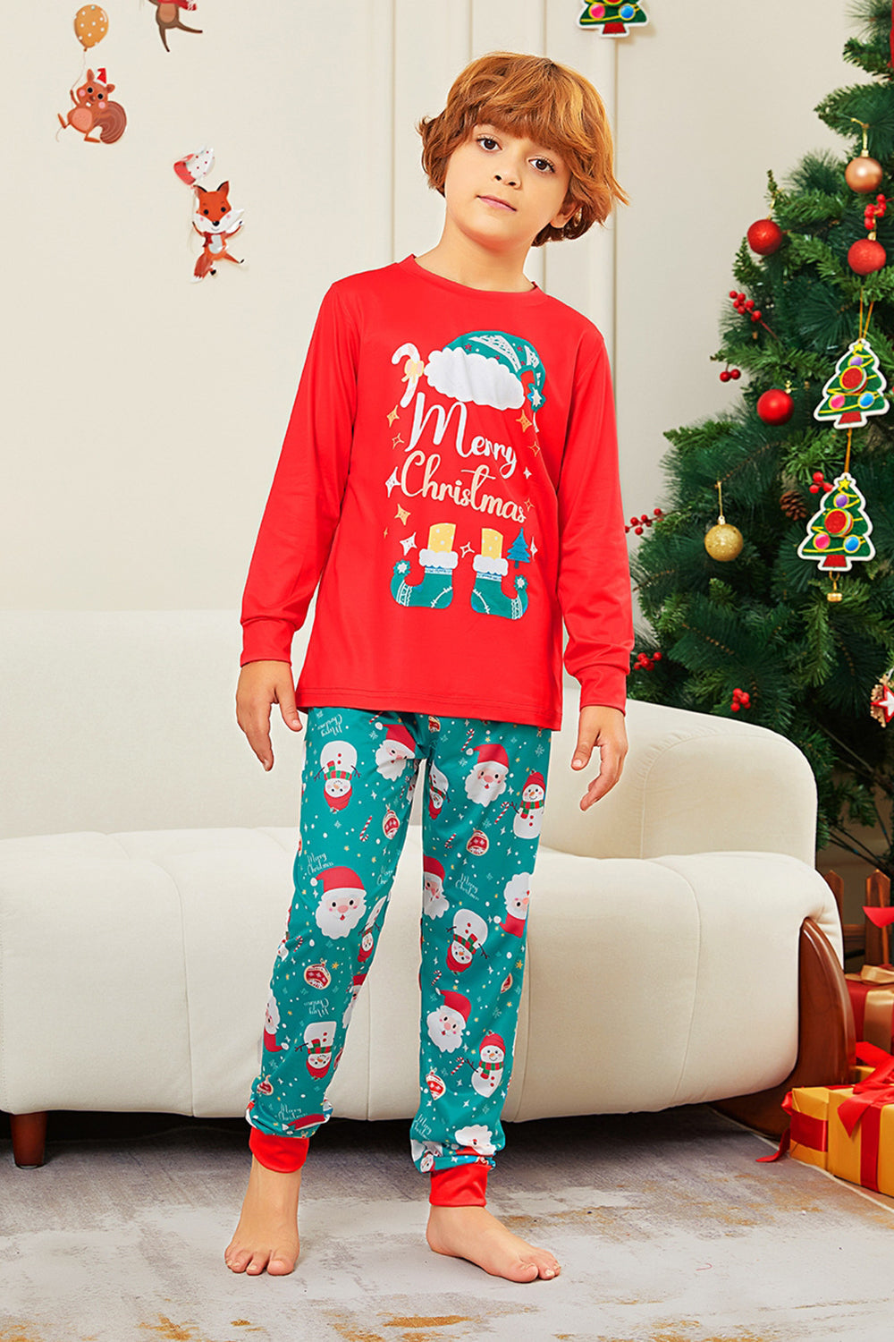 Pyjama assorti familial à imprimé Joyeux Noël rouge