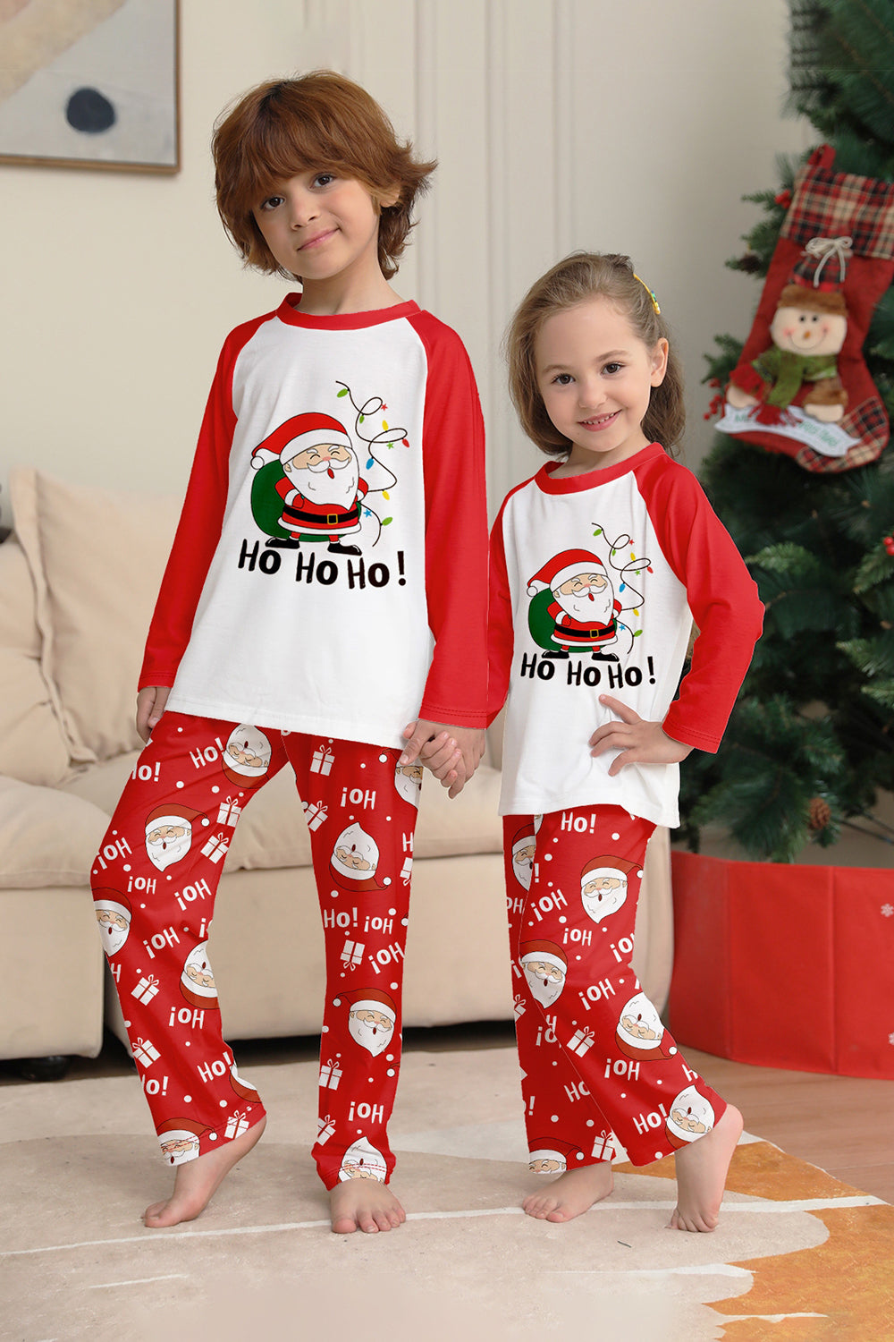 Pyjama assorti familial à imprimé Père Noël rouge