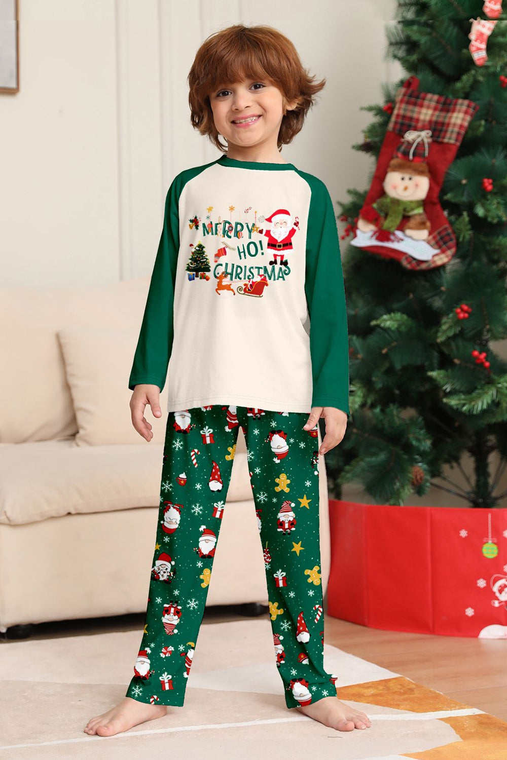 Vert foncé Noël imprimé Père Noël famille pyjama assorti