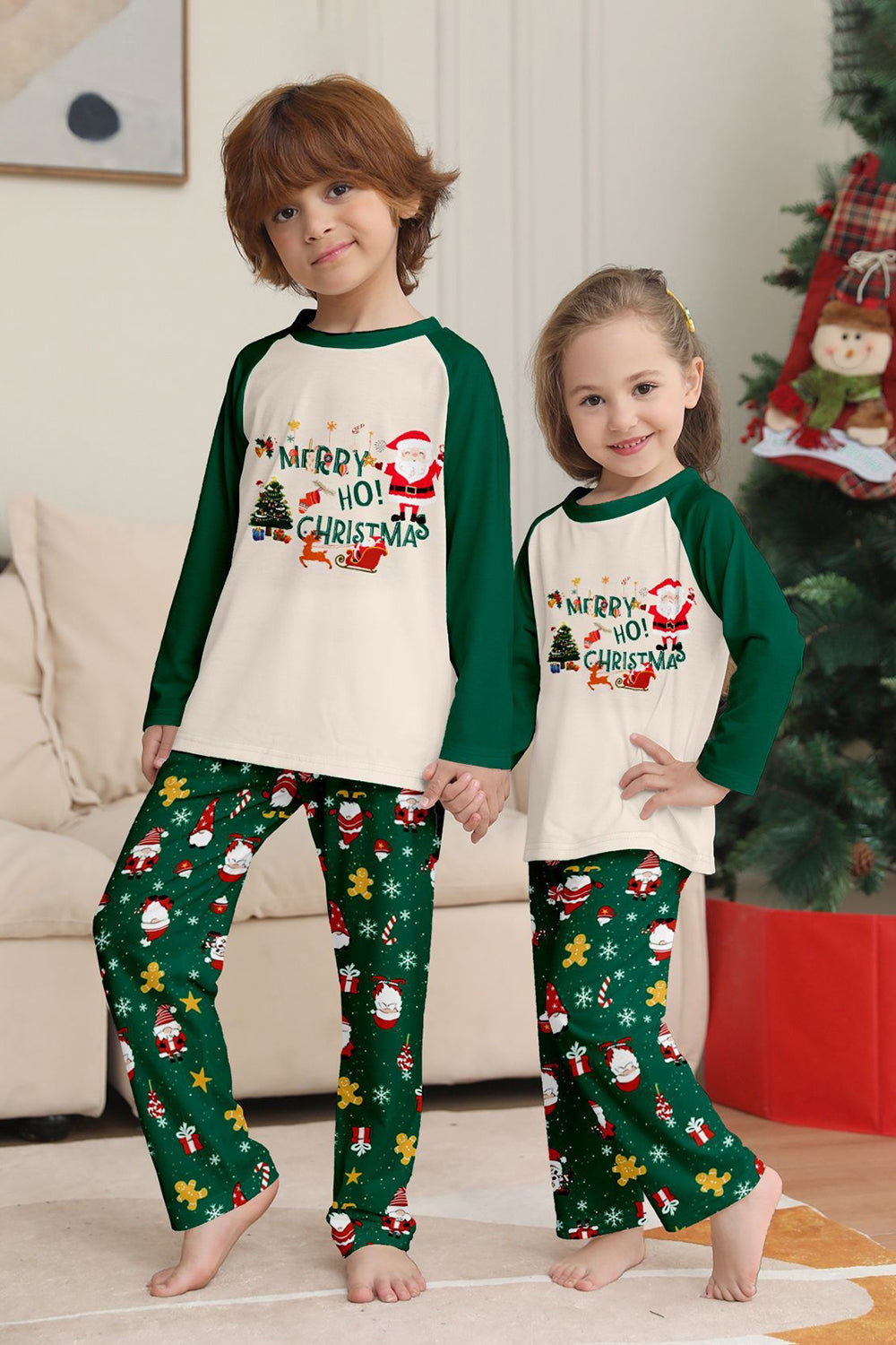 Vert foncé Noël imprimé Père Noël famille pyjama assorti