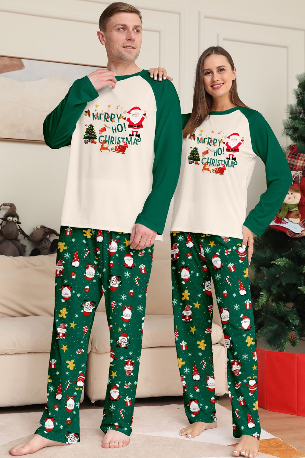 Vert foncé Noël imprimé Père Noël famille pyjama assorti