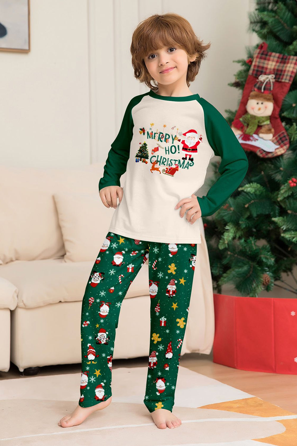 Vert foncé Noël imprimé Père Noël famille pyjama assorti