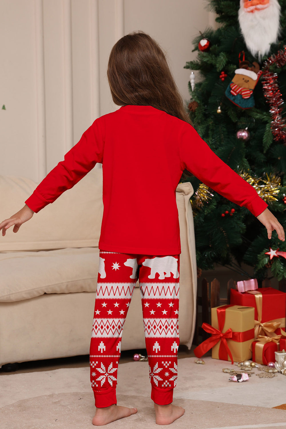Arbre à imprimé rouge à manches longues Famille de Noël Pyjama assorti