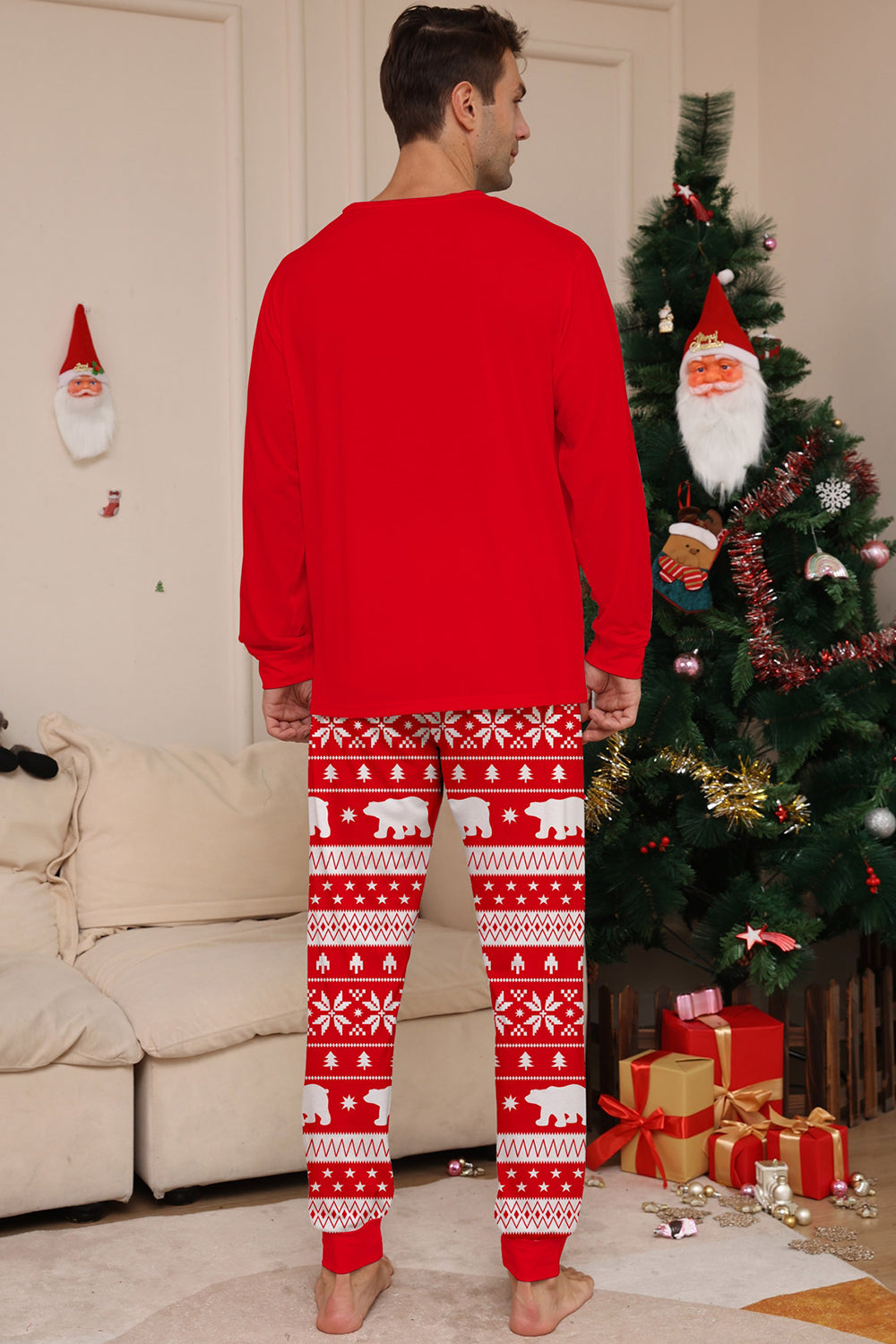 Arbre à imprimé rouge à manches longues Famille de Noël Pyjama assorti