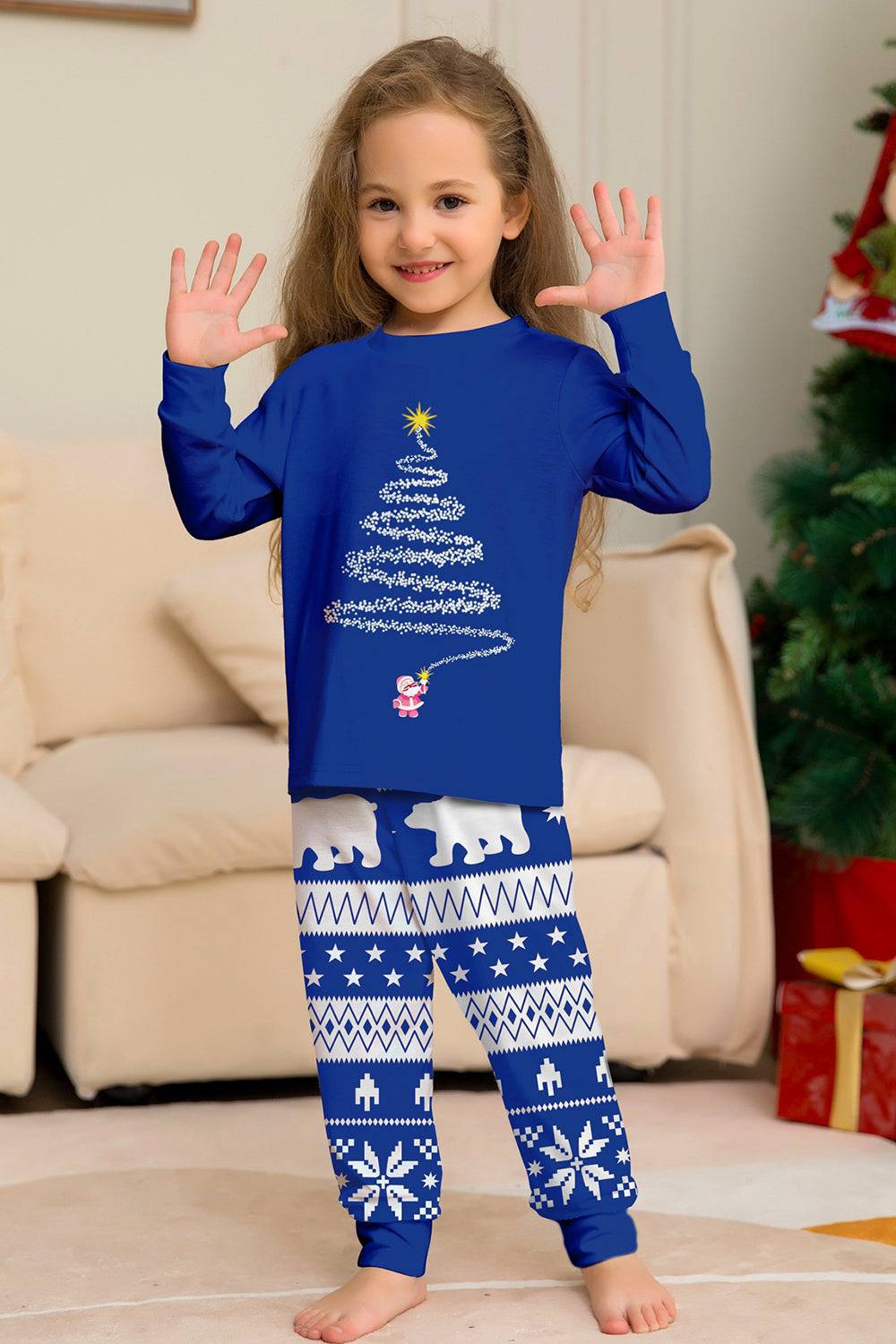 Arbre à imprimé rouge à manches longues Famille de Noël Pyjama assorti