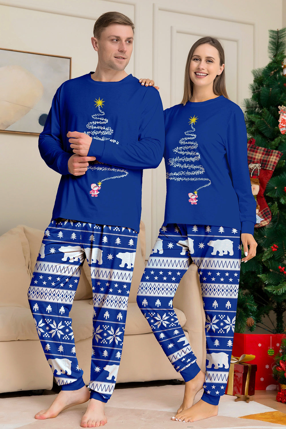 Arbre à imprimé rouge à manches longues Famille de Noël Pyjama assorti
