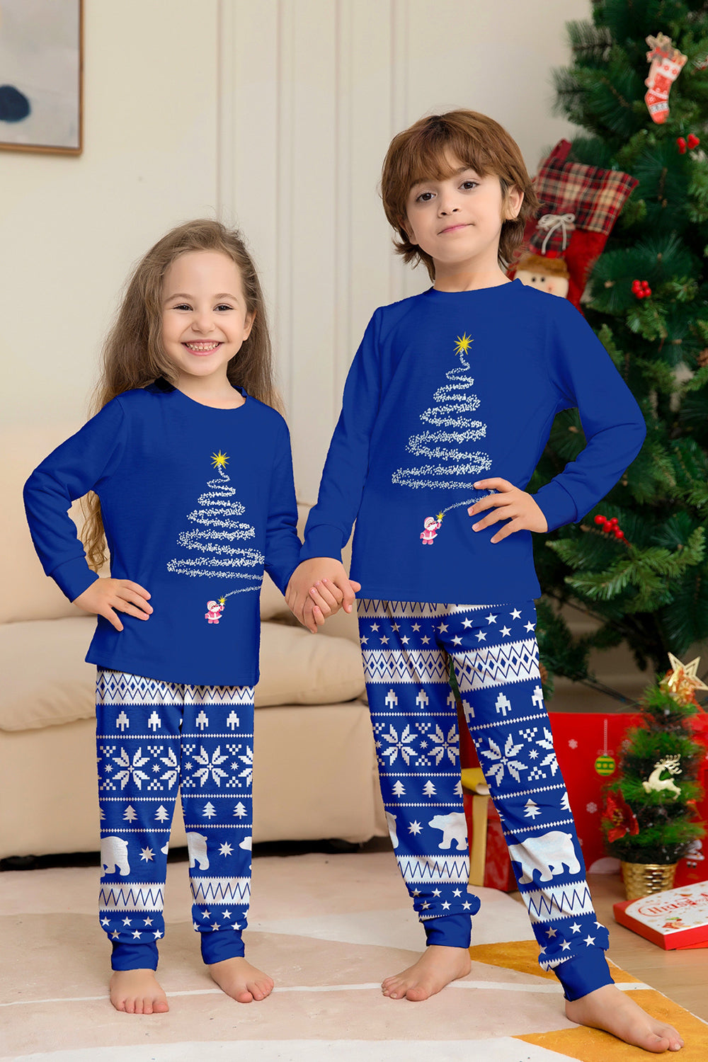 Arbre à imprimé rouge à manches longues Famille de Noël Pyjama assorti