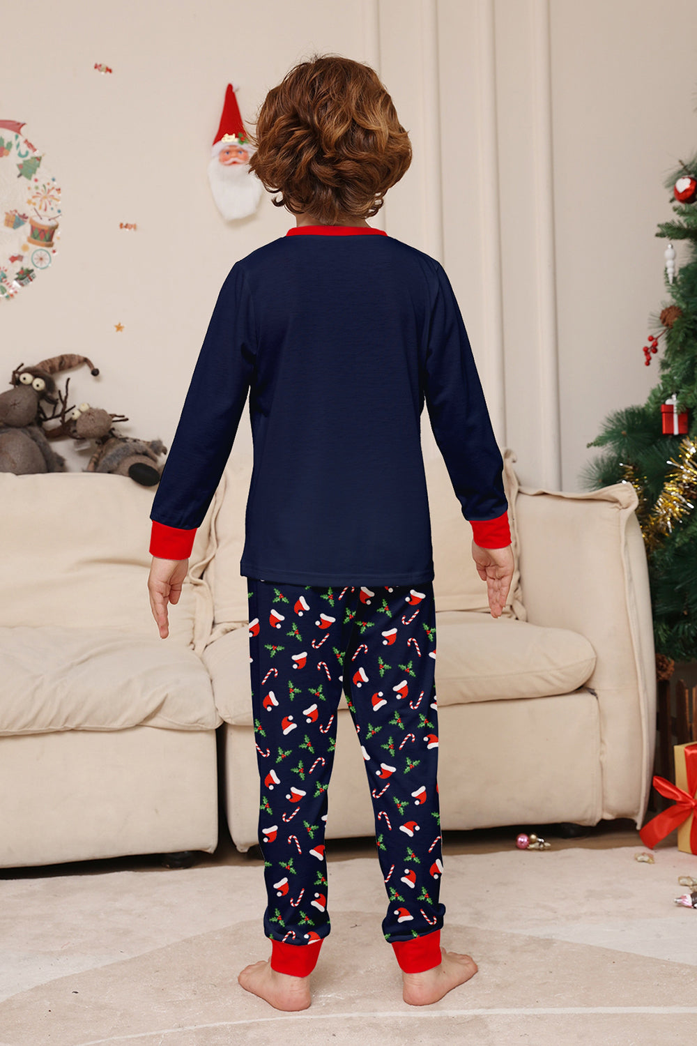 Ensemble de pyjama assorti familial imprimé Joyeux Noël bleu marine