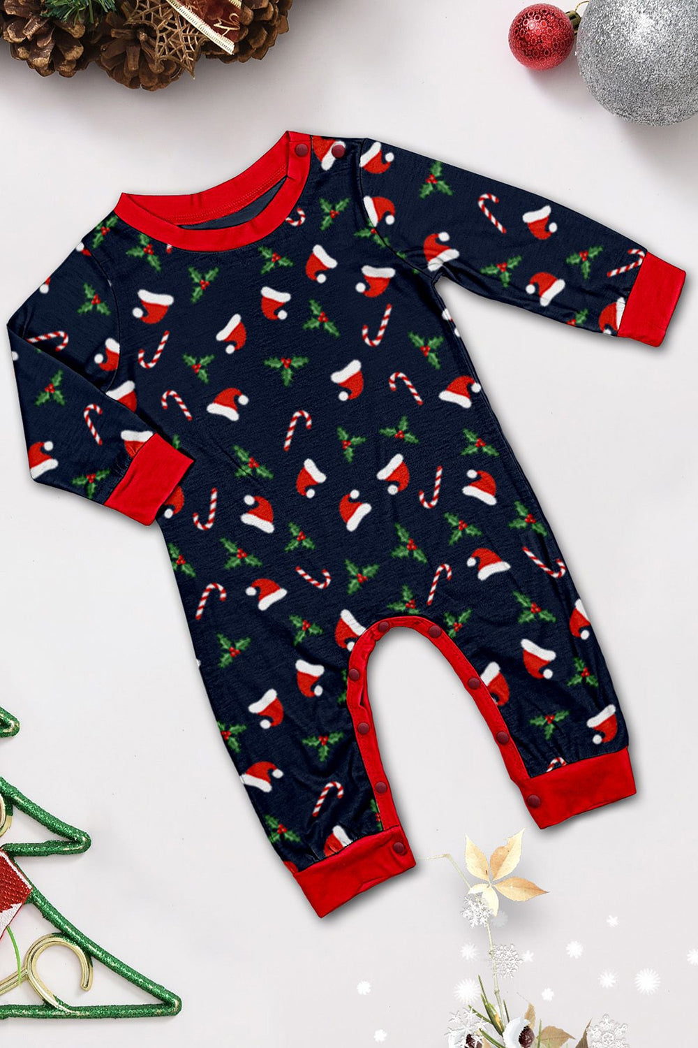 Ensemble de pyjama assorti familial imprimé Joyeux Noël bleu marine